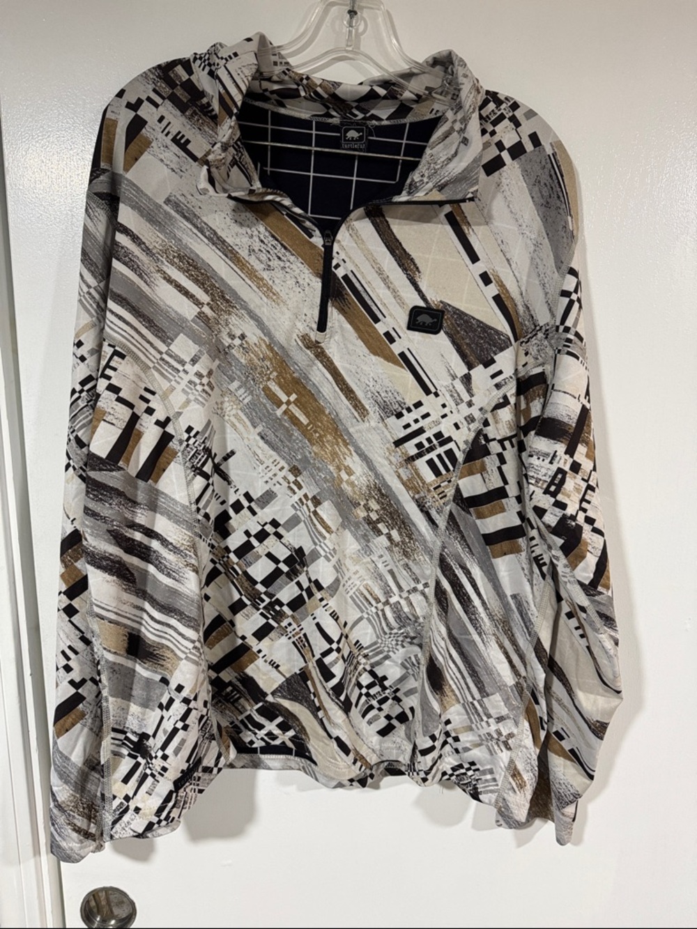 Turtle Fur Abstract Print Quarter-Zip Pullover - White, Black, Brown